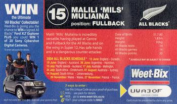 2004 Weet-Bix All Blacks Collector Series #15 Malili Muliaina Back
